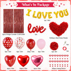 Ouddy Party Red Valentines Day Decorations Set – I Love You Banner, 1000 Rose Petals, Heart Balloons & Foil Curtain