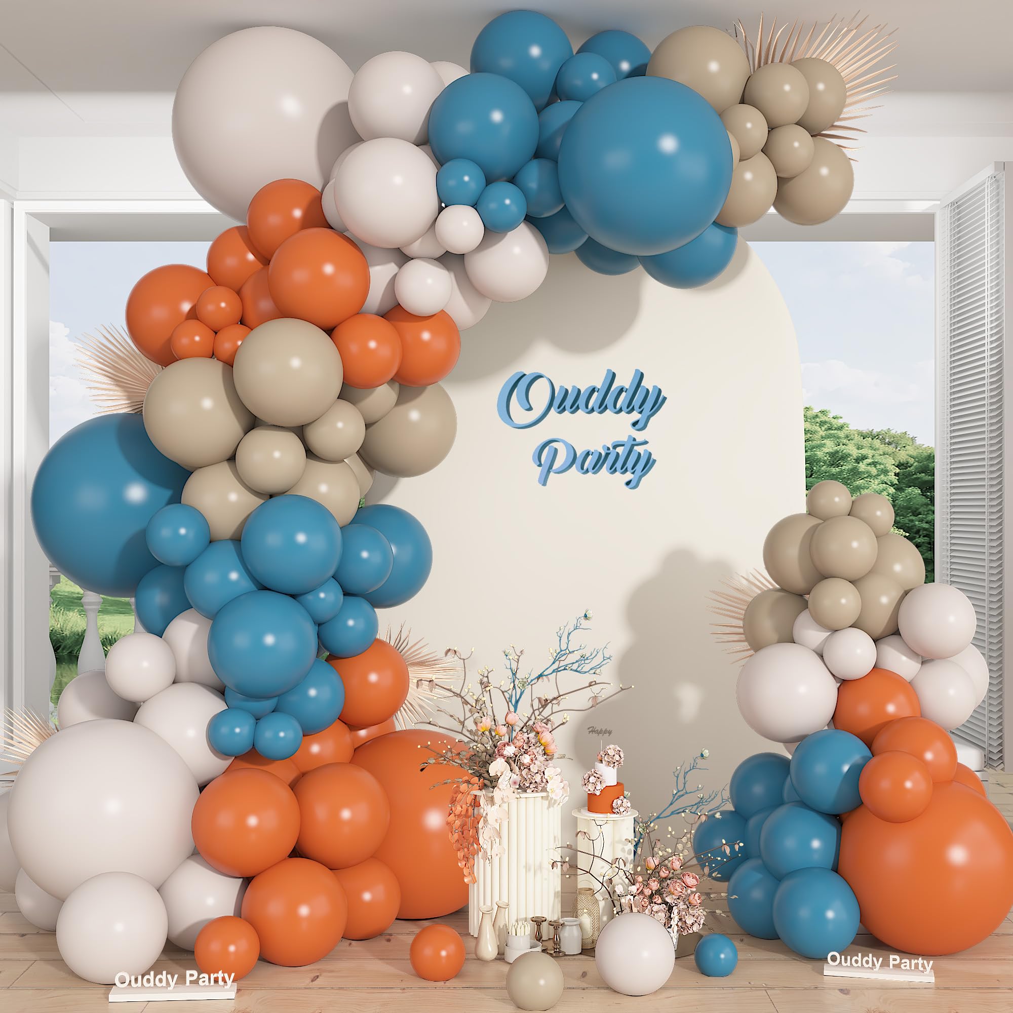 Ouddy Party 149Pcs Dusty Blue & Burnt Orange Balloon Arch Garland Kit – 18in, 12in, 10in & 5in Balloons