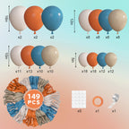 Ouddy Party 149Pcs Dusty Blue & Burnt Orange Balloon Arch Garland Kit – 18in, 12in, 10in & 5in Balloons