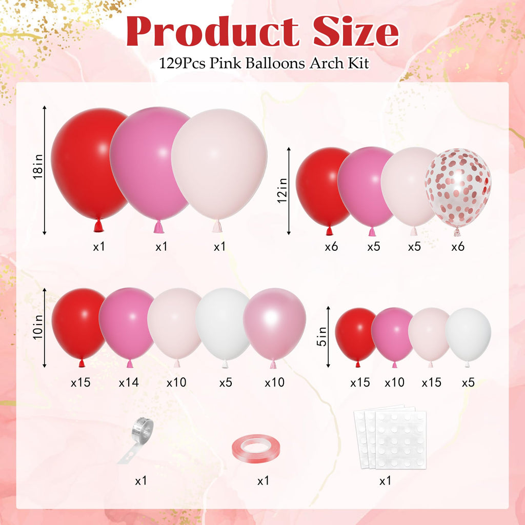 Ouddy Party Red & Pink Balloons Arch Garland Kit – 18/12/10/5in Valentine Balloons for Birthday, Wedding & Party Decor