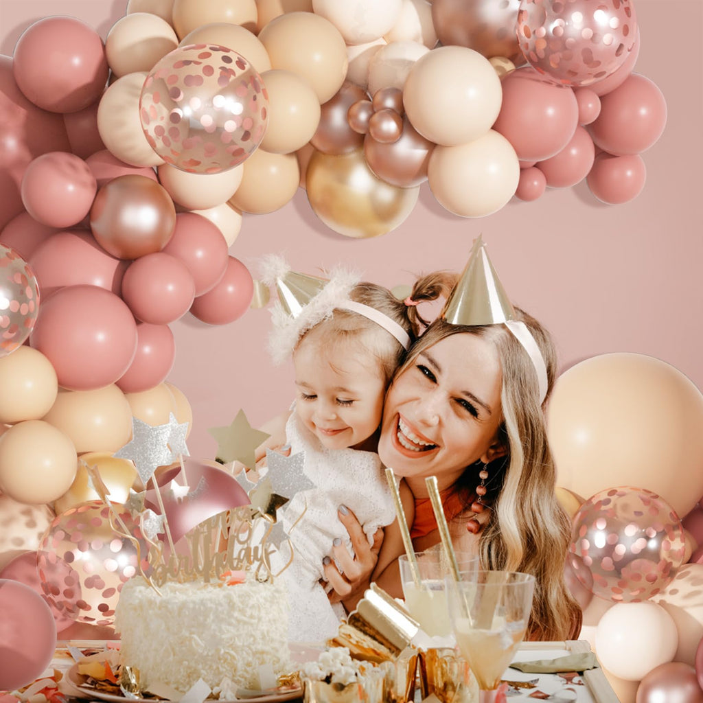 Ouddy Party 170Pcs Blush Balloons Garland Arch Kit – Dusty Rose Pink, Boho Rose Gold Decor