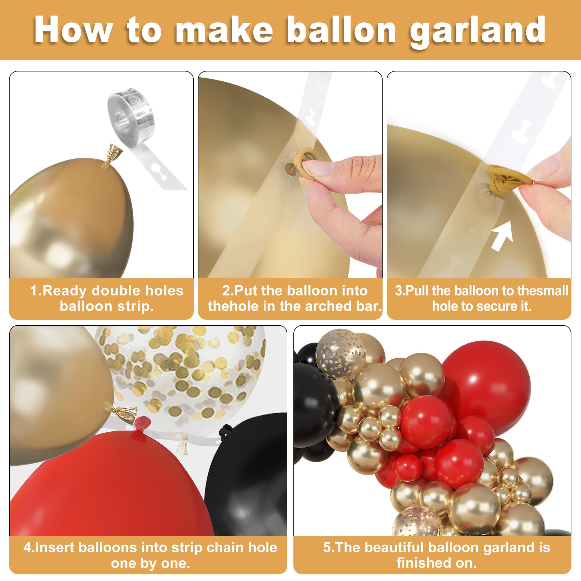 Ouddy Party 149Pcs Red Black Gold Balloon Arch Garland Kit – 18/12/10/5in Latex Balloons