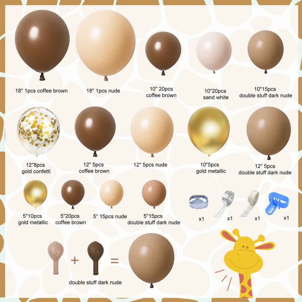 Ouddy Party 150PCS Brown Balloons Garland Arch Kit – Coffee Brown, Nude & Gold
