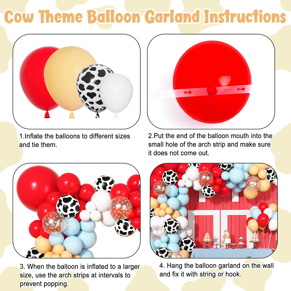 Ouddy Party 170Pcs Cowboy Western Balloons Arch Garland Kit | Red & Blue Cow Print Party Decor