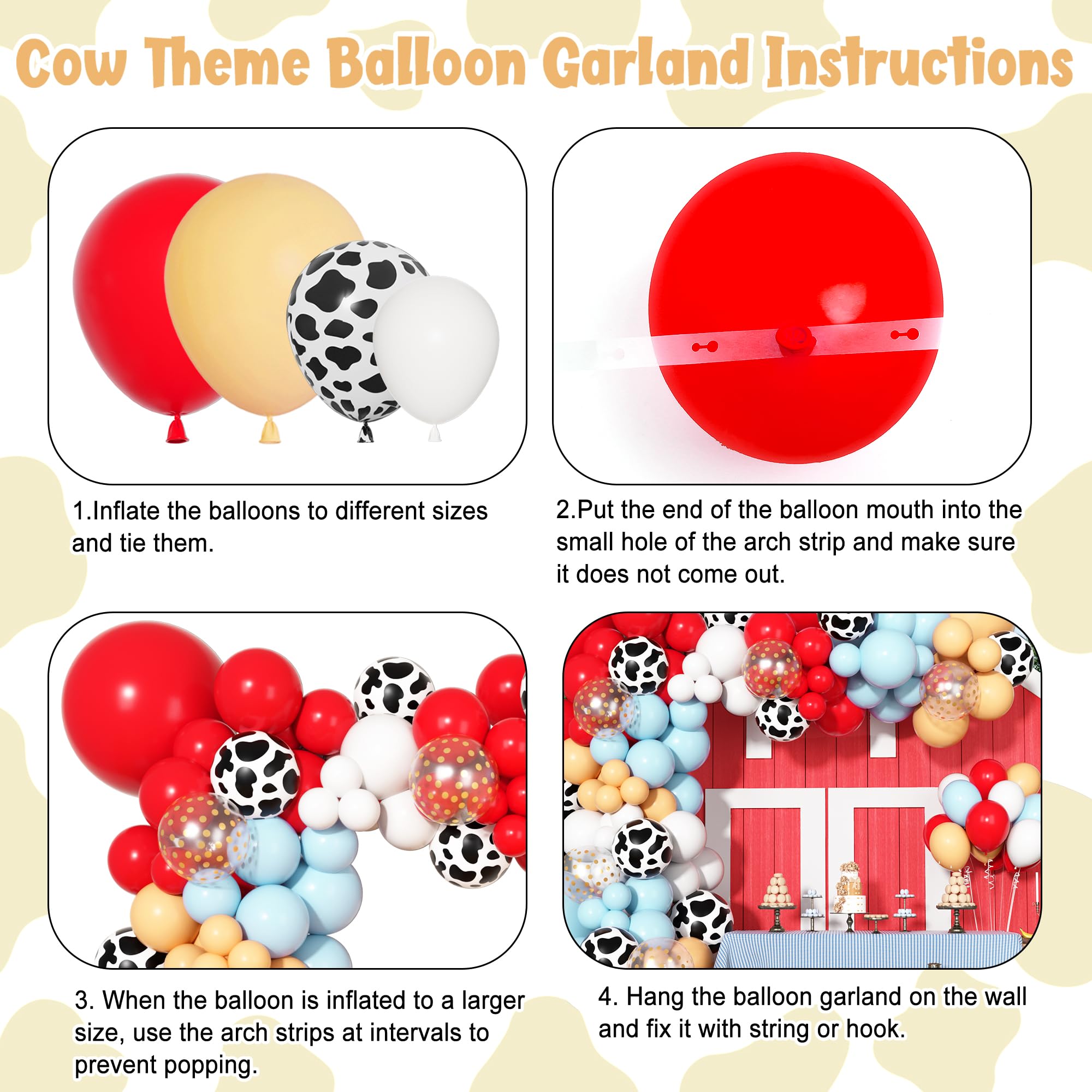 Ouddy Party 170Pcs Cowboy Western Balloons Arch Garland Kit | Red & Blue Cow Print Party Decor