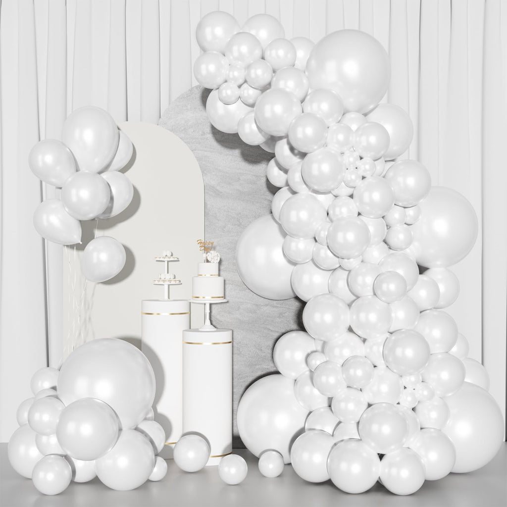 Ouddy Party 129Pcs Pearl White Balloons Kit | Varied Sizes & 18in Arch Garland