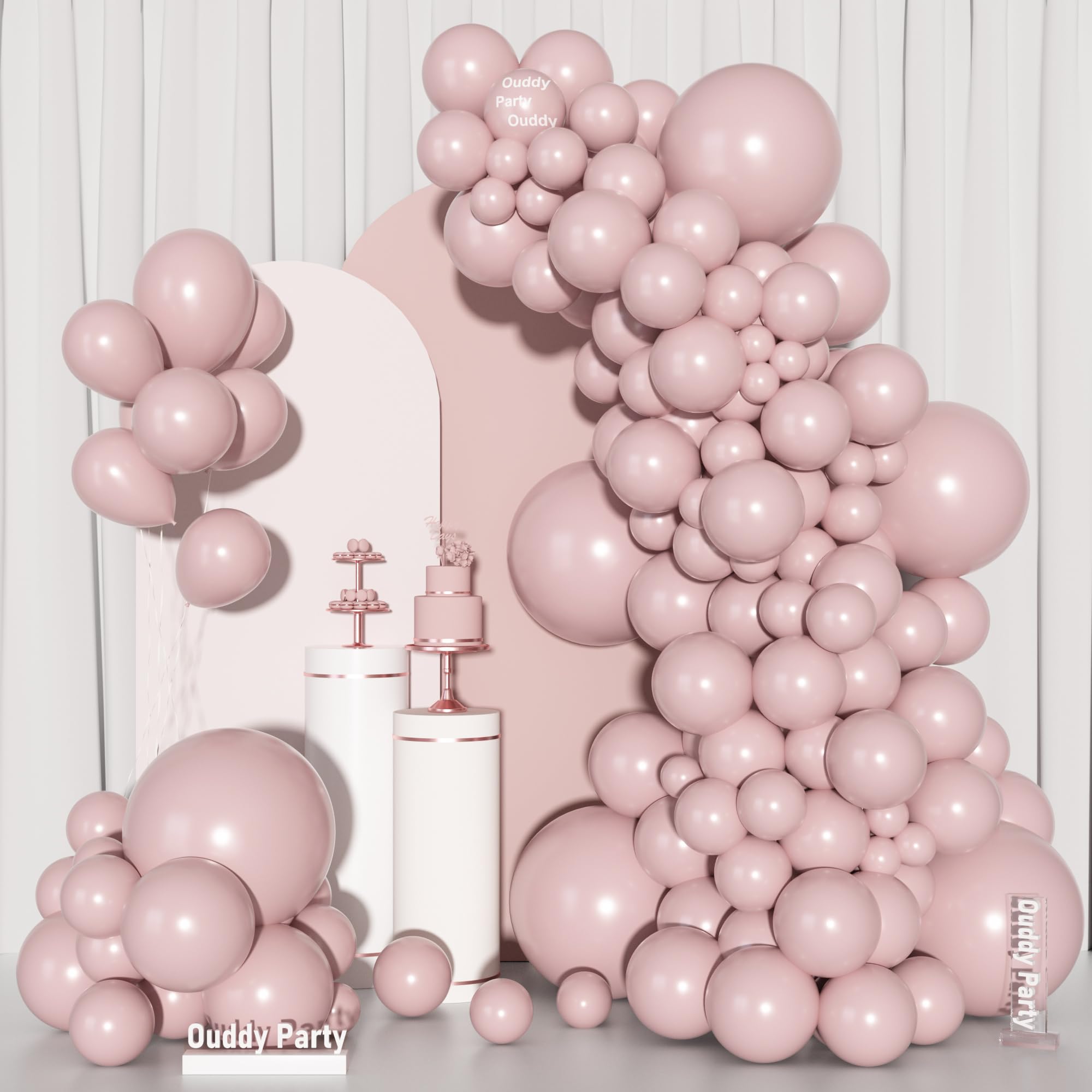 Ouddy Party 129-Pcs Dusty Pink Balloon Arch Kit – Boho Blush Balloons for Weddings & Parties