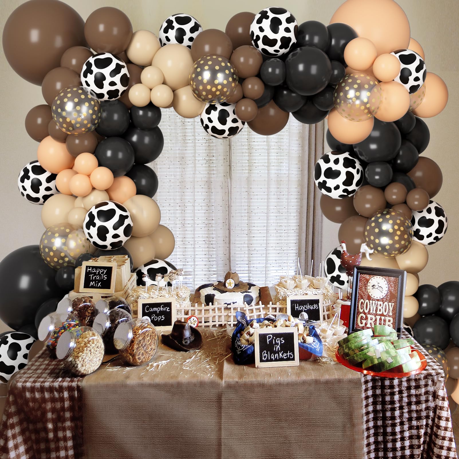 Ouddy Party 170Pcs Western Cowboy Balloon Arch Kit – Cow Print & Confetti Balloons