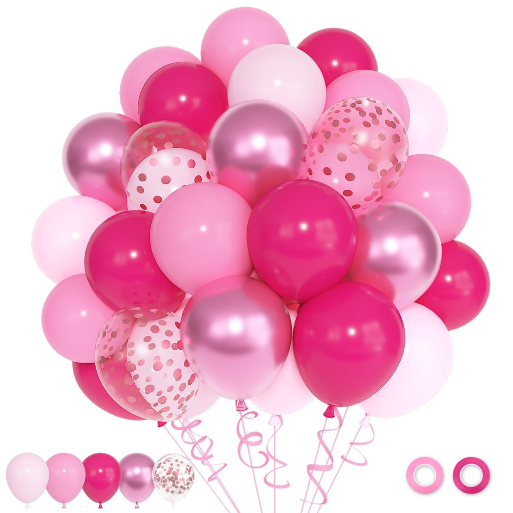 Ouddy Party 72pcs Pink Balloons Set — 12in Hot Pink, Pastel Pink, Metallic & Confetti Balloons for Parties