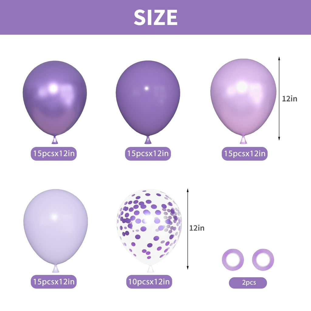 Ouddy Party 72Pcs Purple Balloons Set – 12in Lavender, Pearl & Confetti Latex