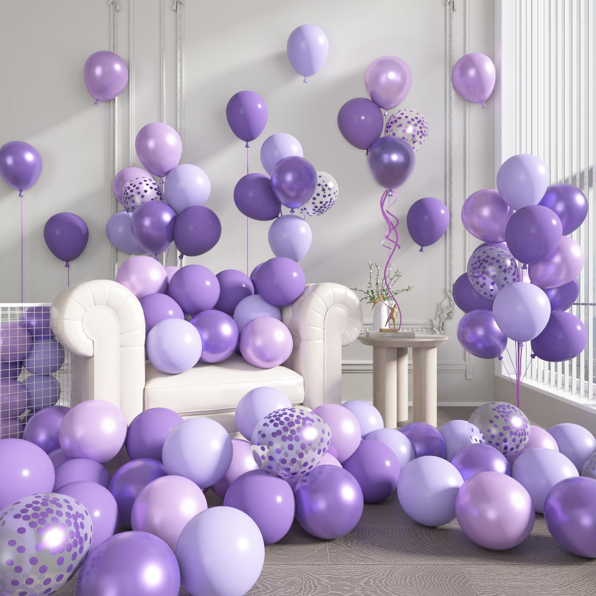 Ouddy Party 72Pcs Purple Balloons Set – 12in Lavender, Pearl & Confetti Latex