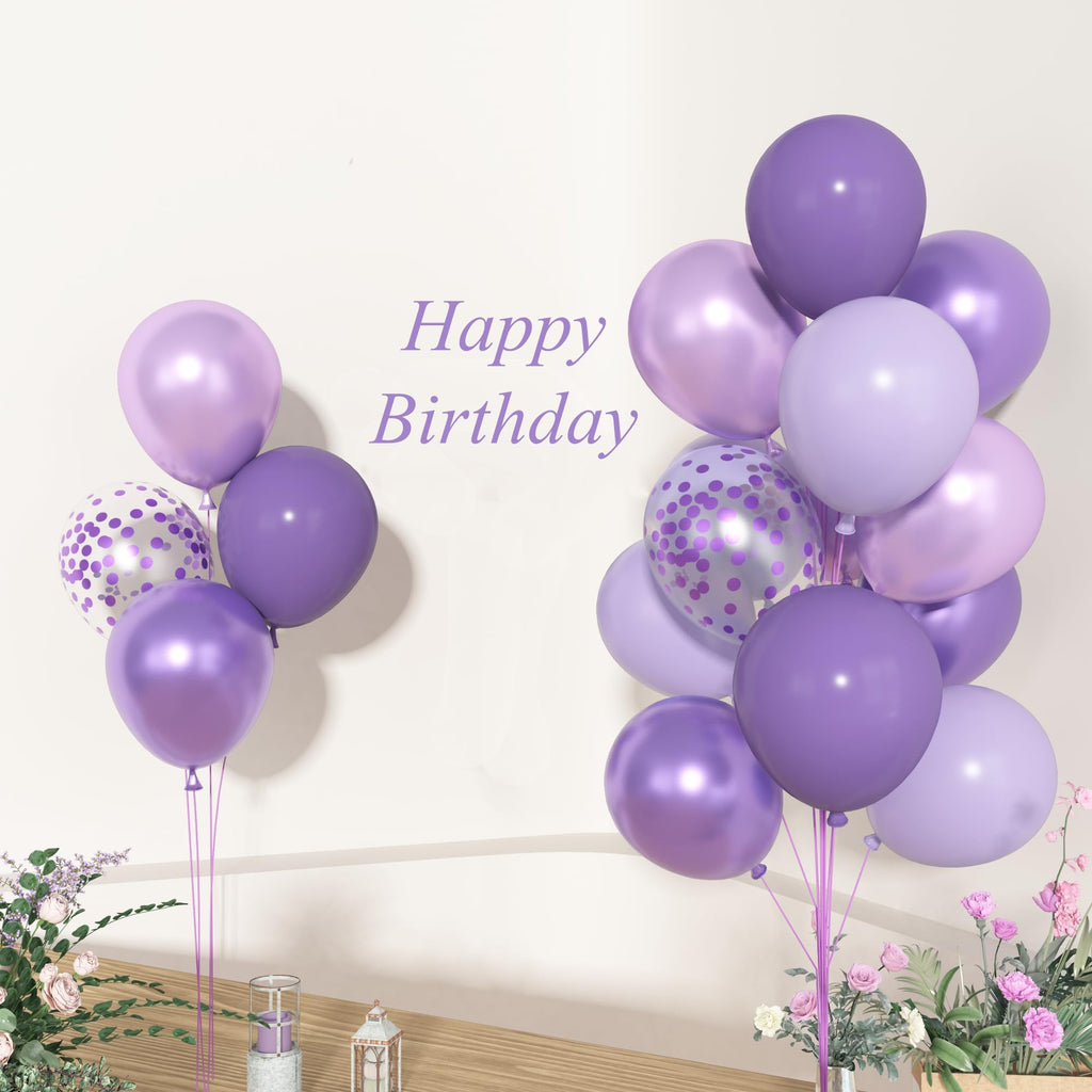 Ouddy Party 72Pcs Purple Balloons Set – 12in Lavender, Pearl & Confetti Latex