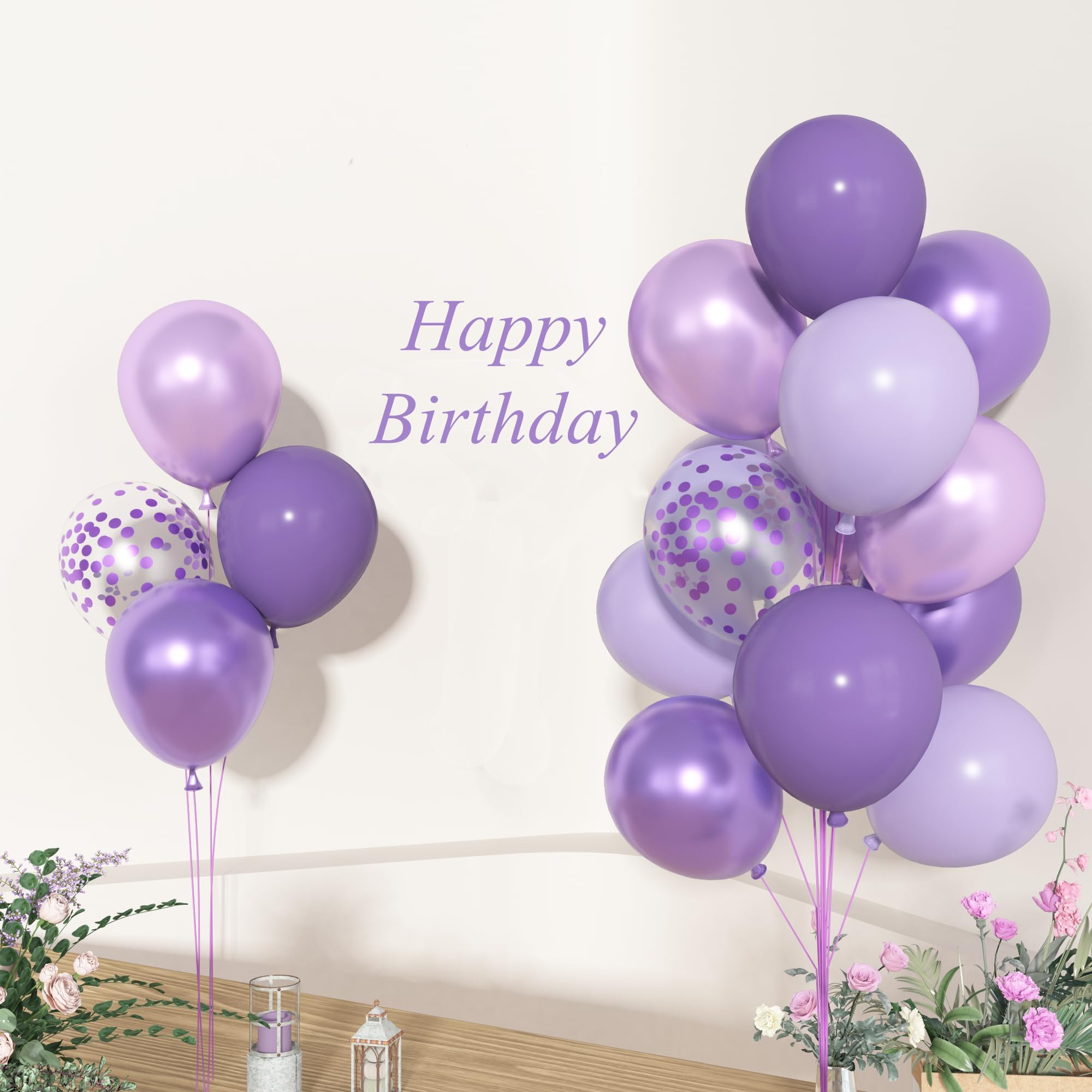 Ouddy Party 72Pcs Purple Balloons Set – 12in Lavender, Pearl & Confetti Latex