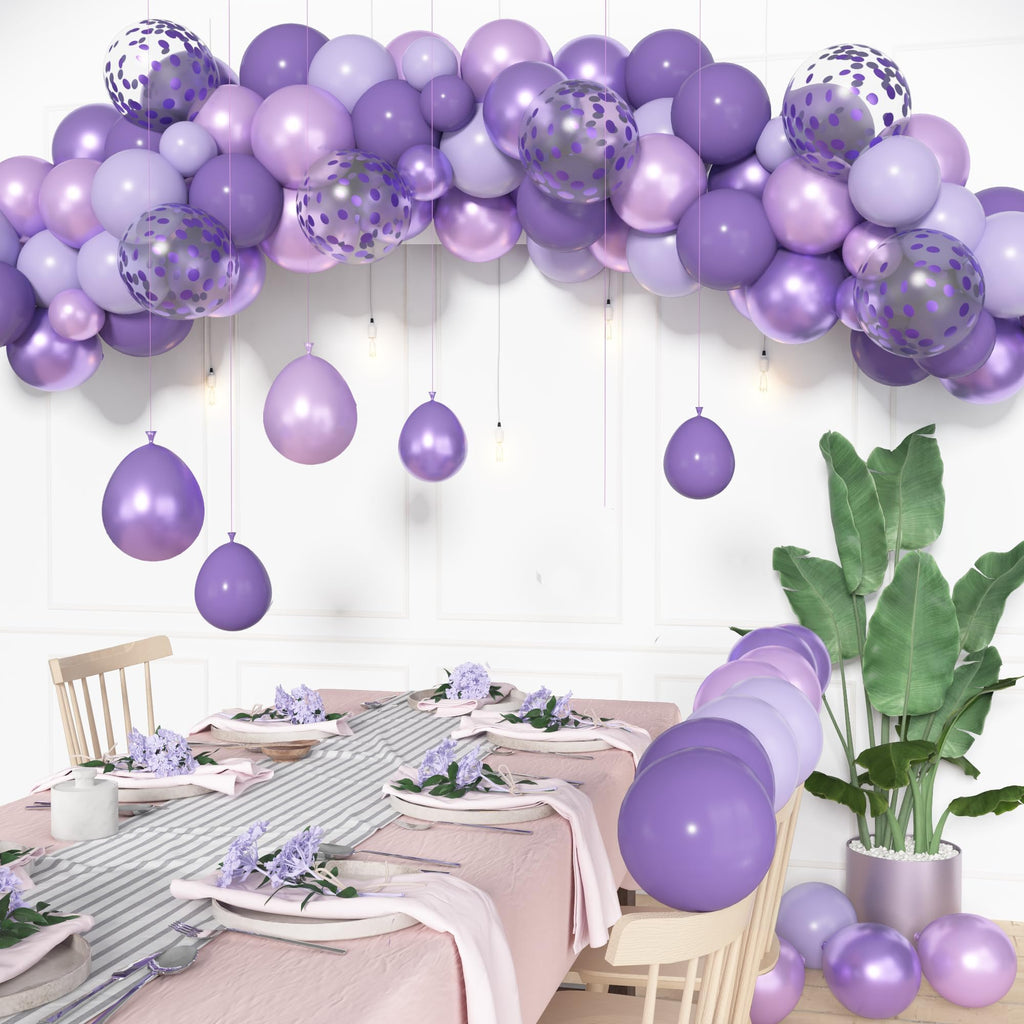 Ouddy Party 72Pcs Purple Balloons Set – 12in Lavender, Pearl & Confetti Latex