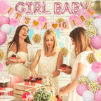 Ouddy Party Pink Baby Shower Decorations – It’s a Girl Banner, Pink Gold Balloons