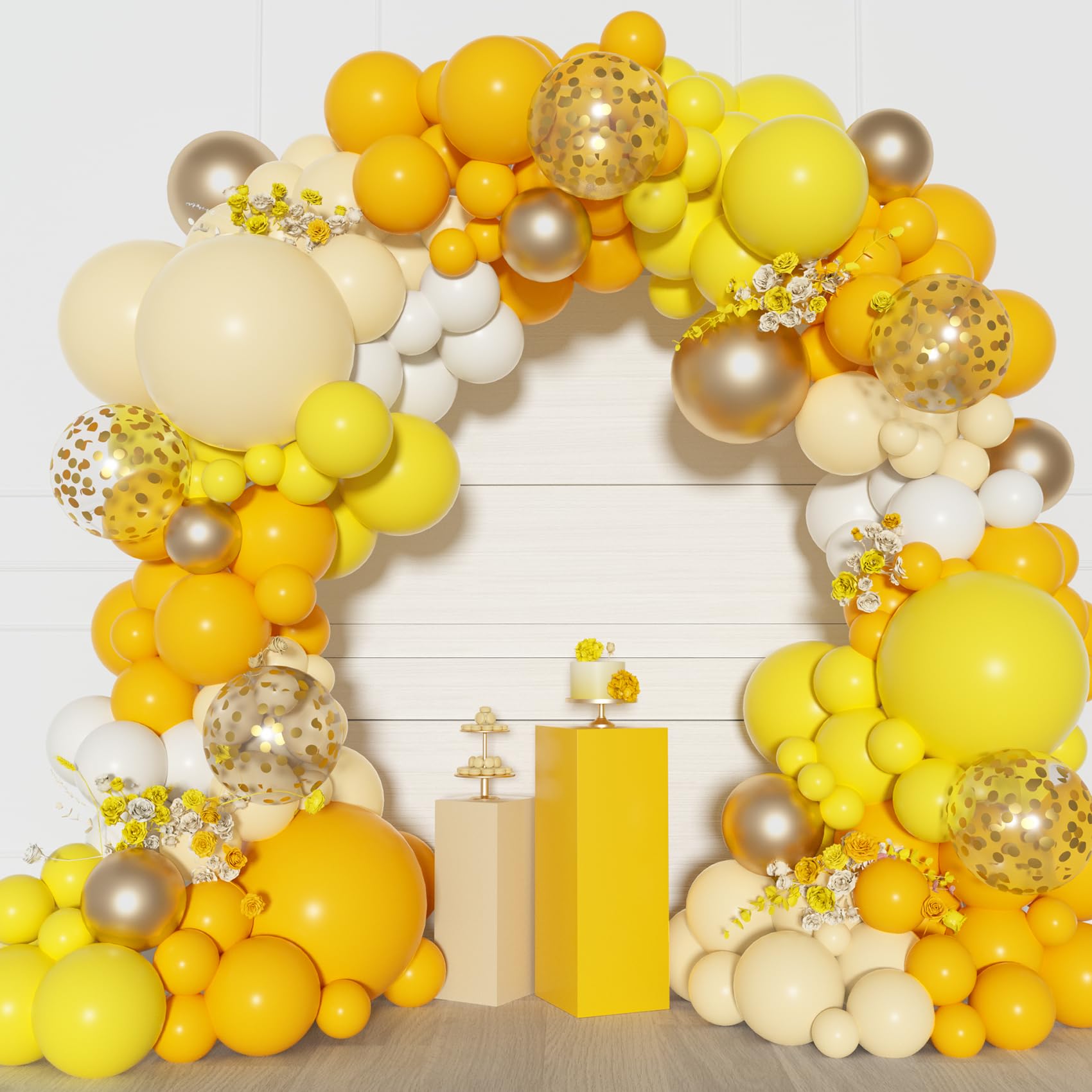 Ouddy Party Yellow Gold Balloons Arch Garland Kit – 18/12/10/5 Inch Mustard & Ivory