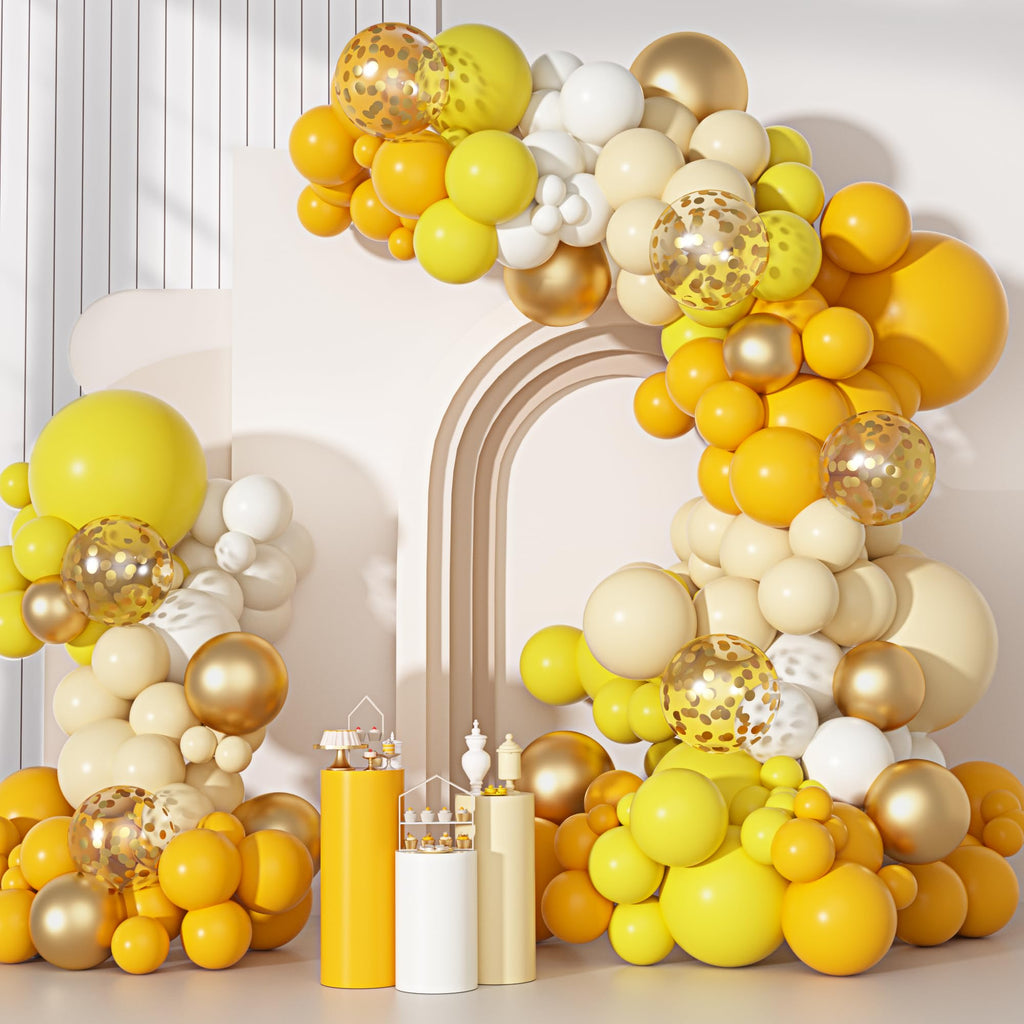 Ouddy Party Yellow Gold Balloons Arch Garland Kit – 18/12/10/5 Inch Mustard & Ivory