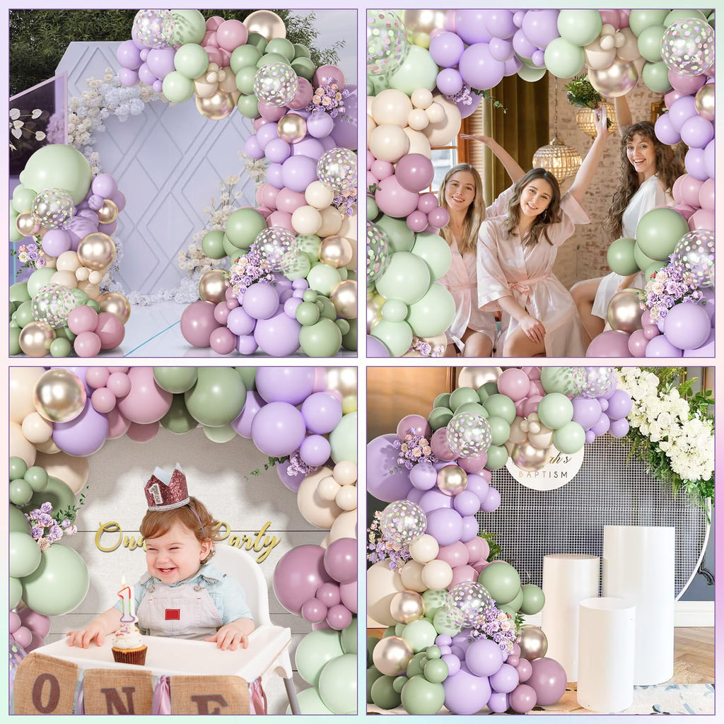 Ouddy Party Dusty Green Lavender Pink Balloons Garland Arch Kit – Pastel Latex Confetti