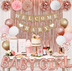Ouddy Party Rose Gold Baby Shower Decorations – Banner, Balloons & Fringes