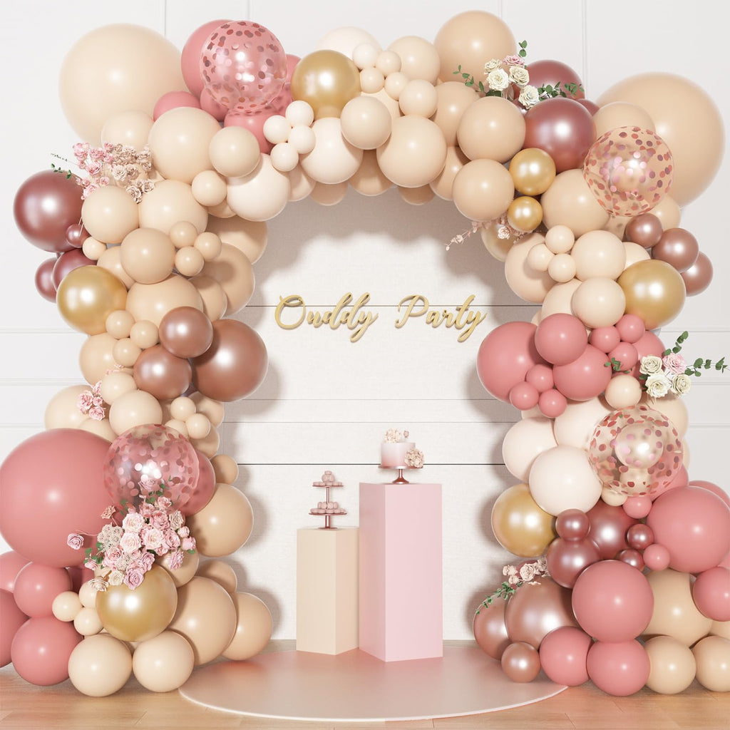 Ouddy Party 170Pcs Blush Balloons Garland Arch Kit – Dusty Rose Pink, Boho Rose Gold Decor