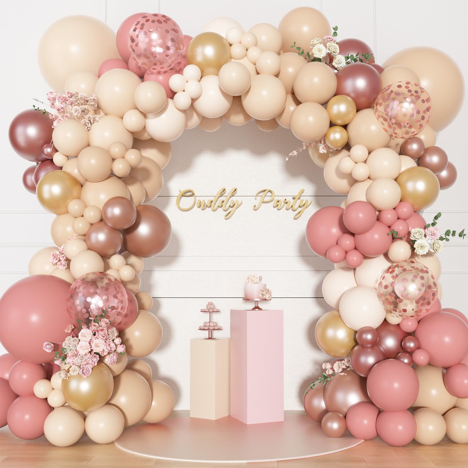 Ouddy Party 170Pcs Blush Balloons Garland Arch Kit – Dusty Rose Pink, Boho Rose Gold Decor