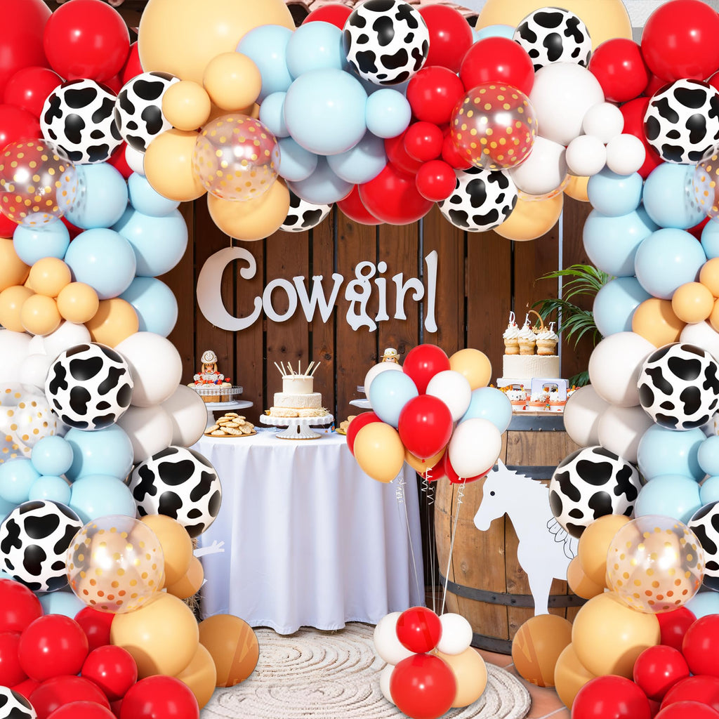 Ouddy Party 170Pcs Cowboy Western Balloons Arch Garland Kit | Red & Blue Cow Print Party Decor