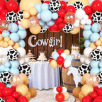 Ouddy Party 170Pcs Cowboy Western Balloons Arch Garland Kit | Red & Blue Cow Print Party Decor