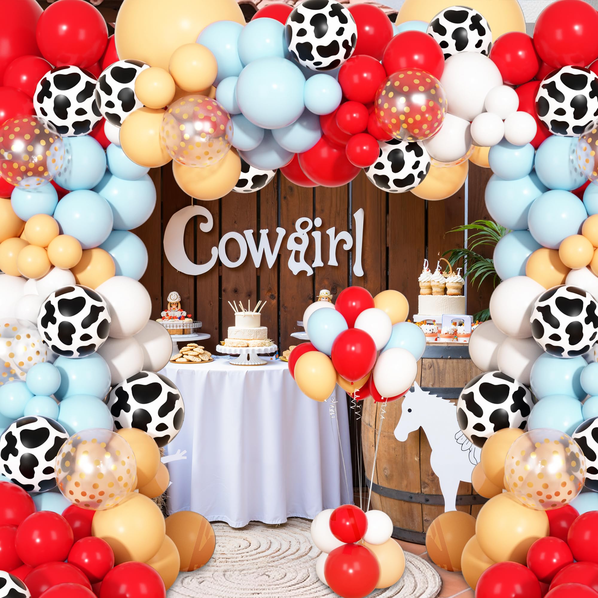 Ouddy Party 170Pcs Cowboy Western Balloons Arch Garland Kit | Red & Blue Cow Print Party Decor