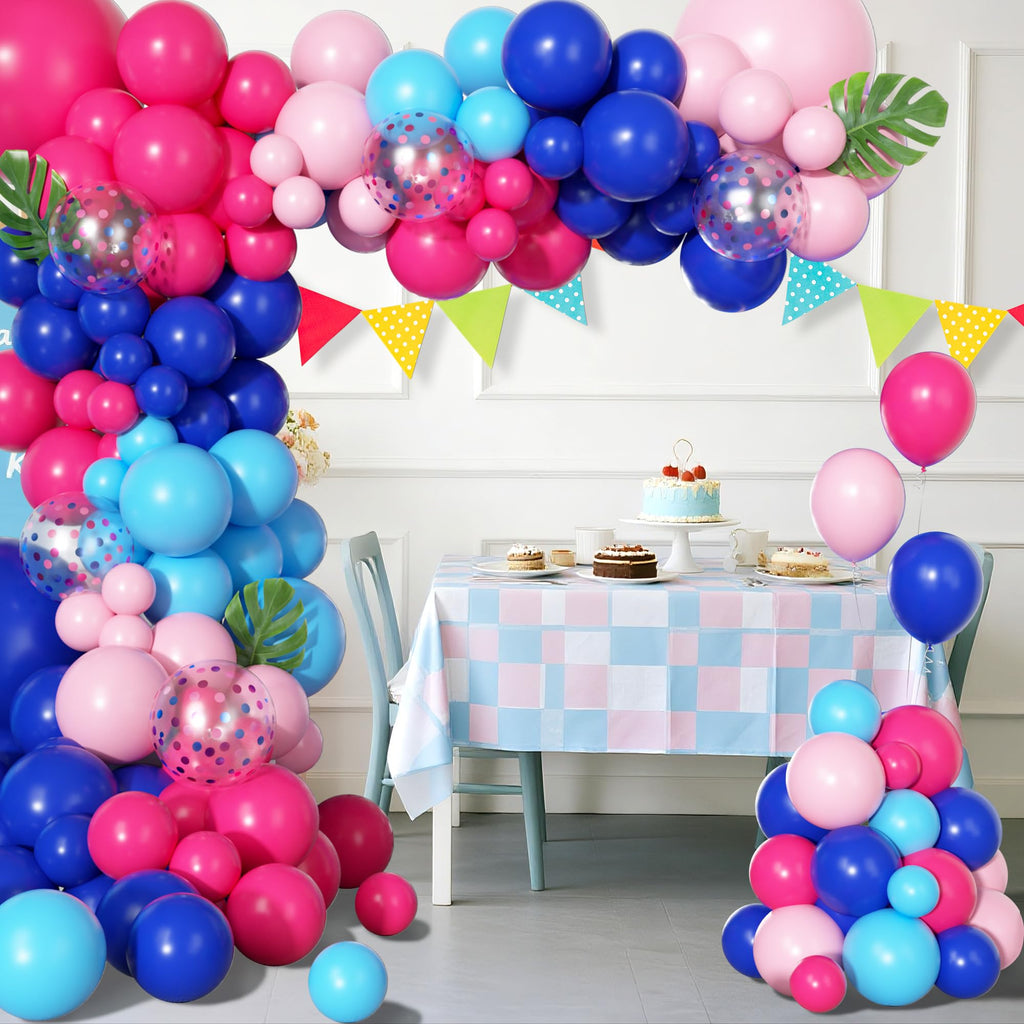Ouddy Party 170Pcs Blue & Pink Balloons Arch Garland Kit – Royal Blue, Light Blue & Hot Pink Confetti Balloons
