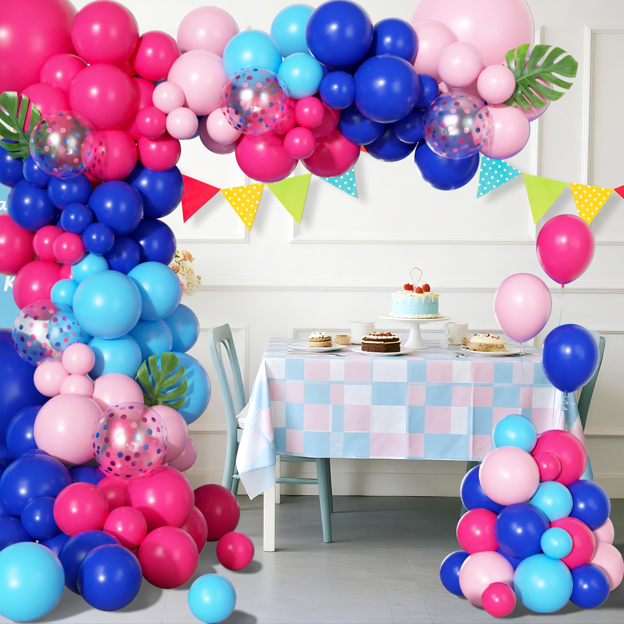 Ouddy Party 170Pcs Blue & Pink Balloons Arch Garland Kit – Royal Blue, Light Blue & Hot Pink Confetti Balloons