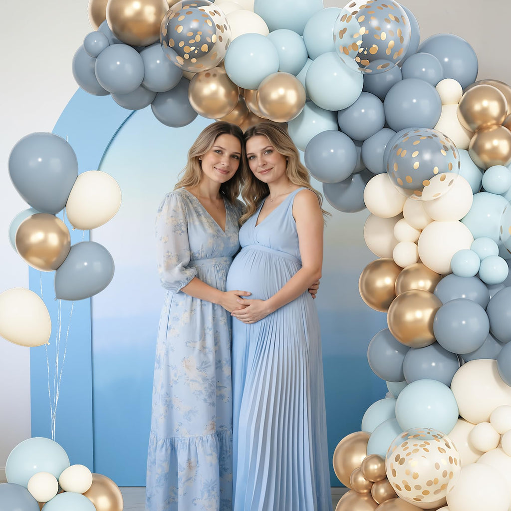 Ouddy Party 72pcs Dusty Blue & Gold Balloons Set – 12in Latex Confetti & Pastel Mix