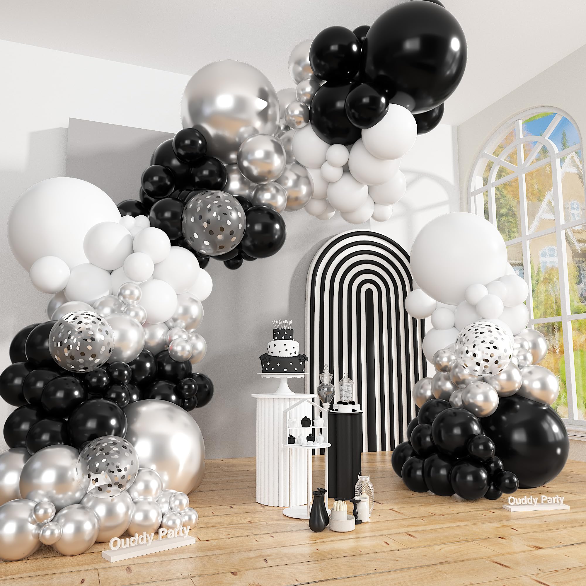 Ouddy Party 149Pcs Black & White Balloon Arch Kit - 18in/12in/10in Latex Balloons
