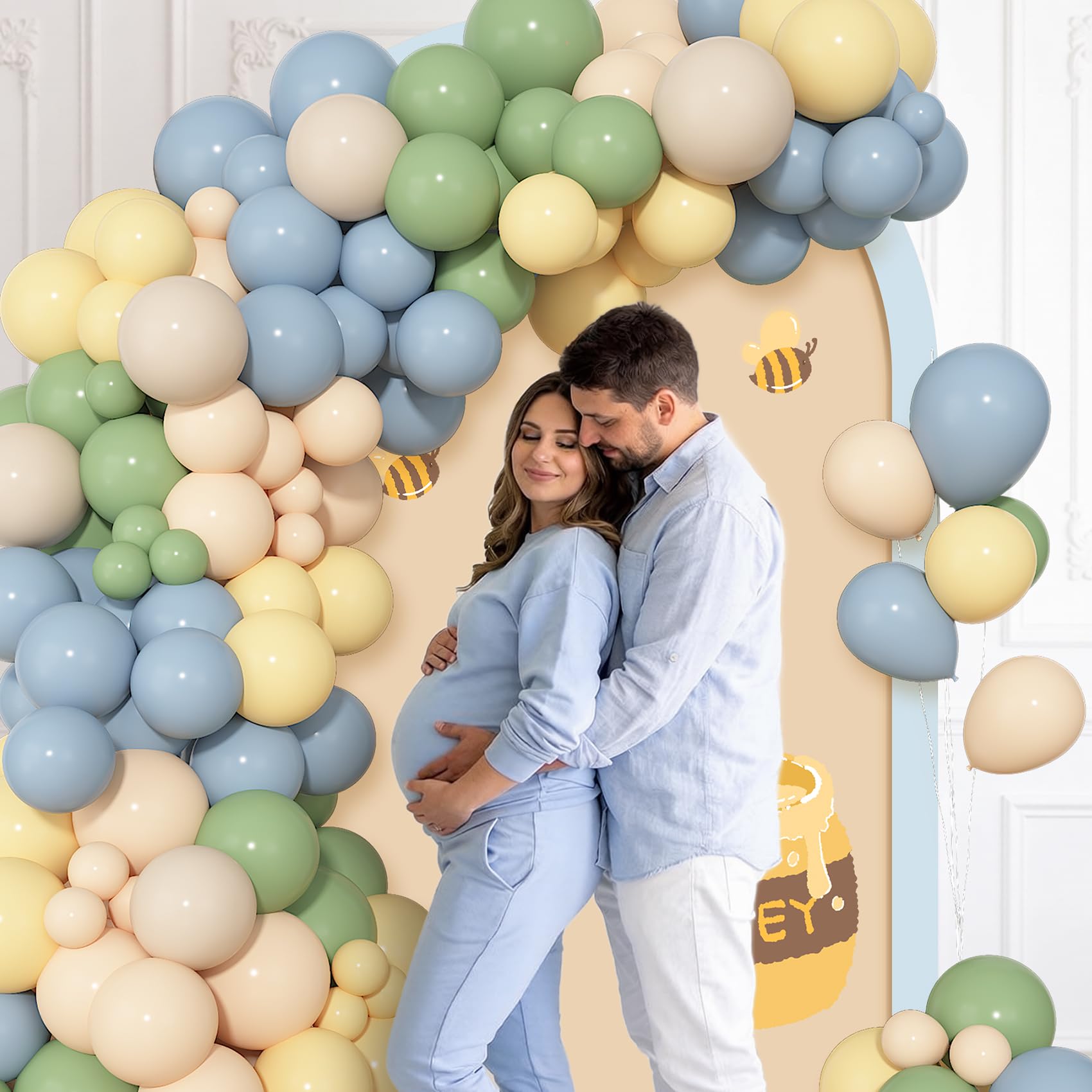 Ouddy Party 72pcs Green Dusty Blue Yellow Balloons Set – 12in Sage Green, Dusty Blue, Pastel Yellow, White Sand, Nude