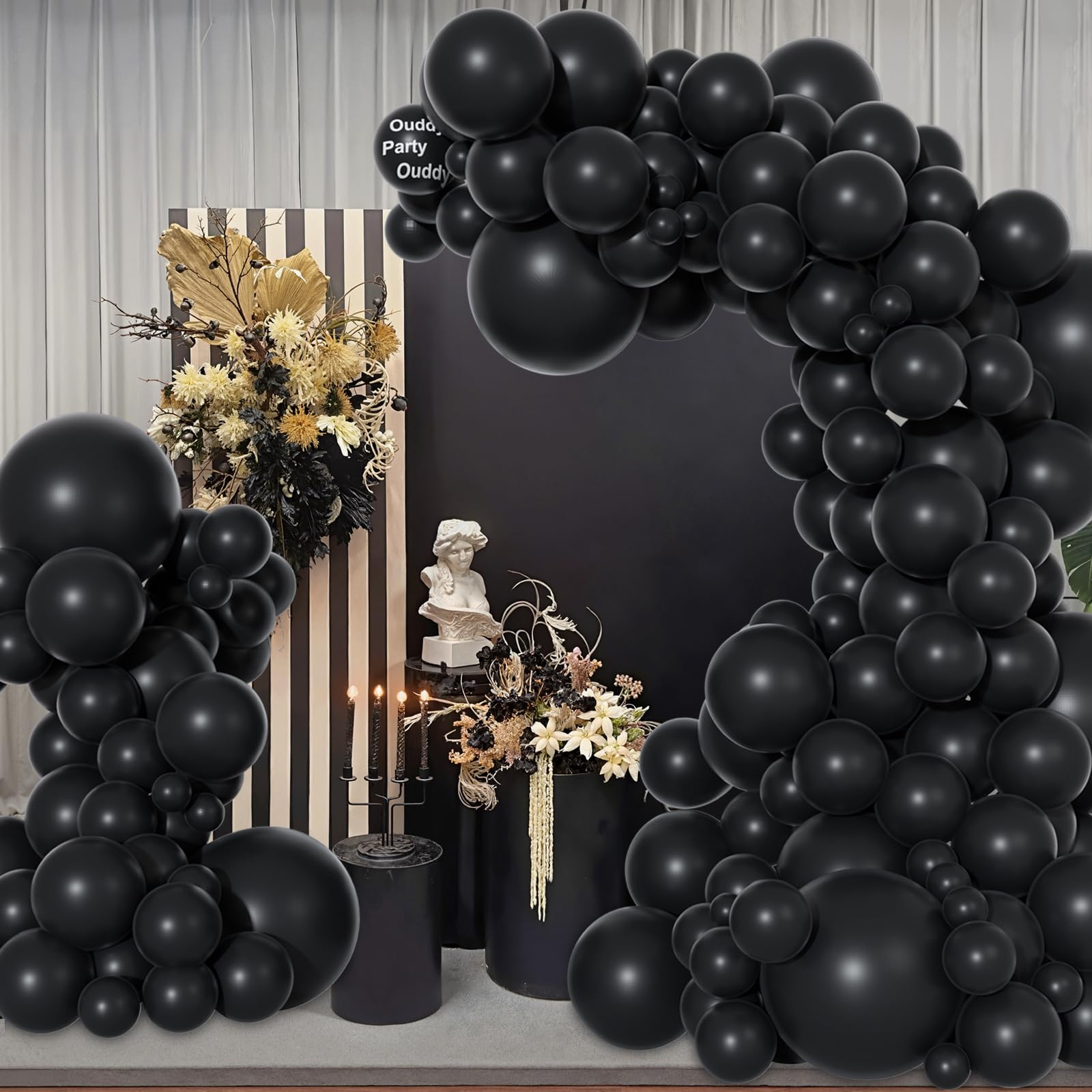 Ouddy Party 129Pcs Black Latex Balloons Arch Kit – 18in/12in/10in/5in for Parties