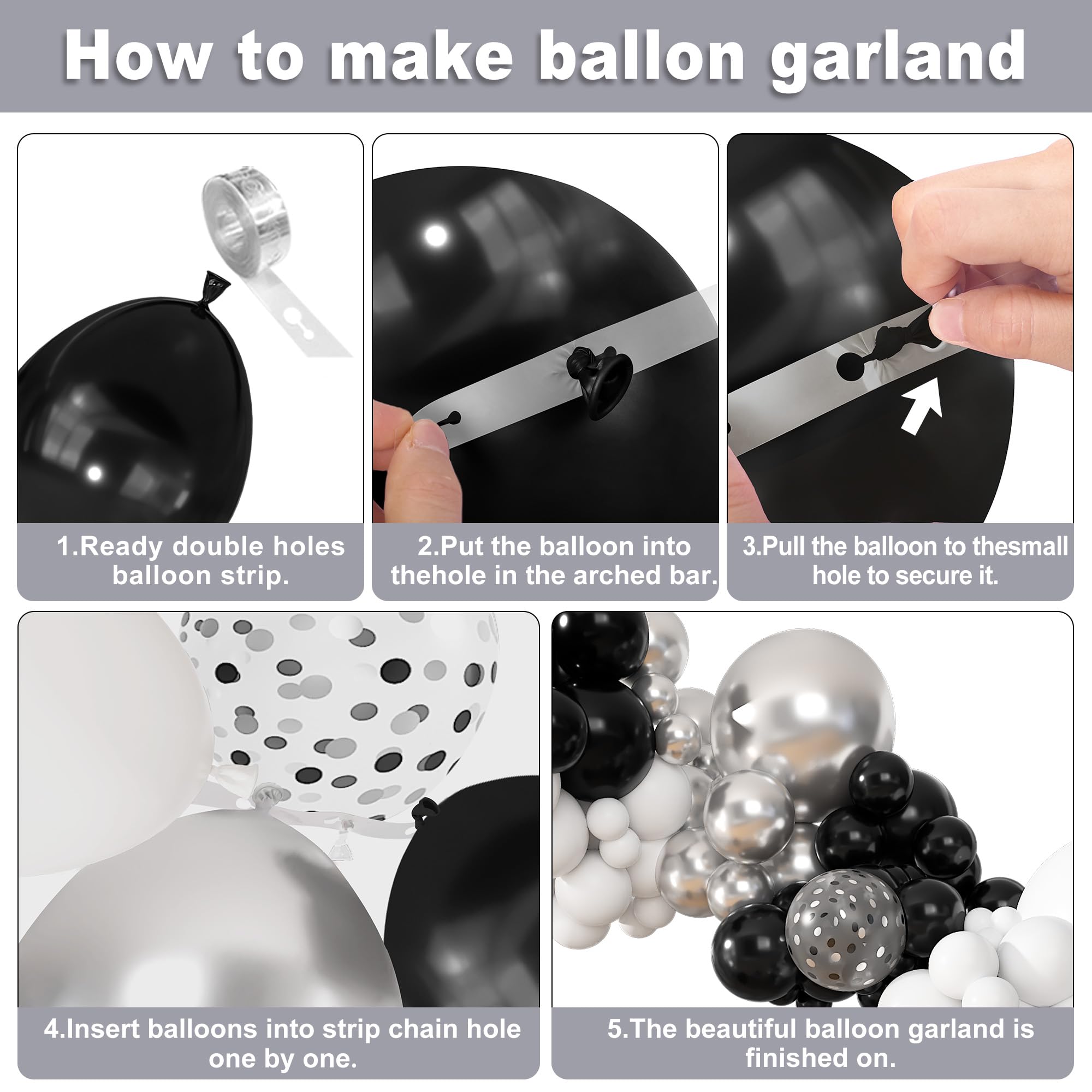 Ouddy Party 149Pcs Black & White Balloon Arch Kit - 18in/12in/10in Latex Balloons