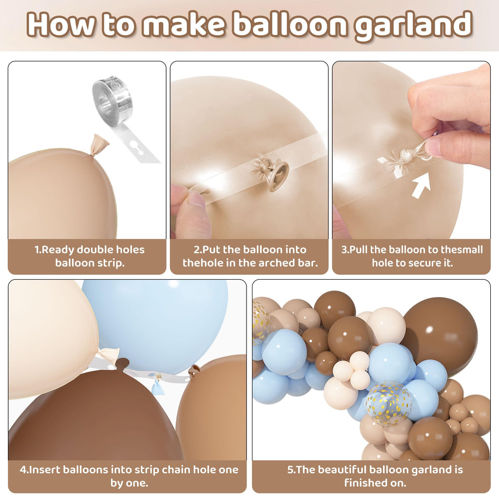Ouddy Party Brown Coffee Blue Balloon Arch Kit 142Pcs – Boho Nude Balloons for Baby Shower & Gender Reveal