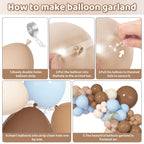 Ouddy Party Brown Coffee Blue Balloon Arch Kit 142Pcs – Boho Nude Balloons for Baby Shower & Gender Reveal