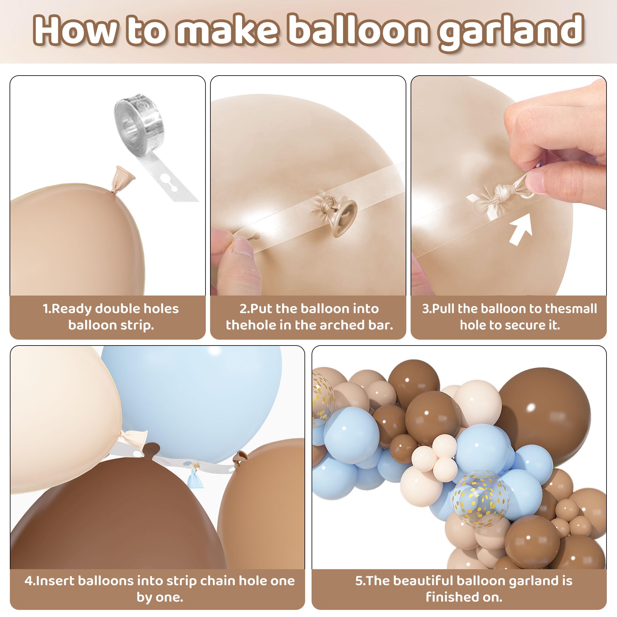 Ouddy Party Brown Coffee Blue Balloon Arch Kit 142Pcs – Boho Nude Balloons for Baby Shower & Gender Reveal