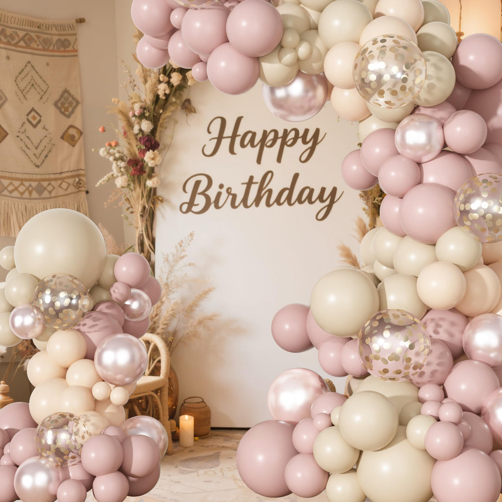Ouddy Party 129-Pcs Dusty Pink Balloon Arch Kit – Boho Blush Balloons for Weddings & Parties