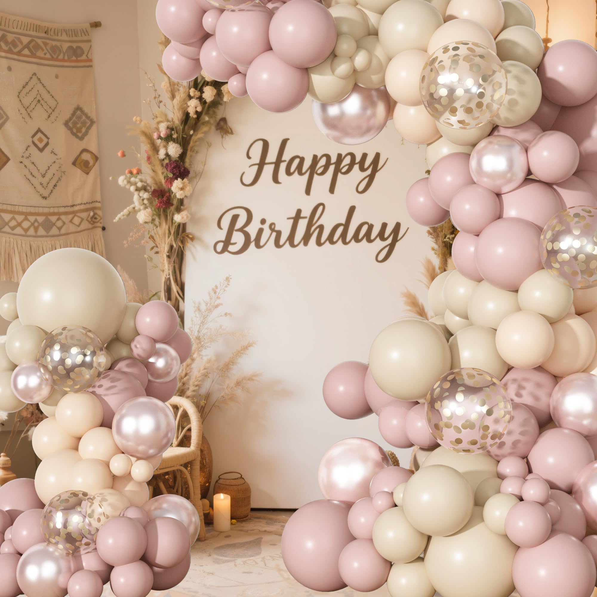 Ouddy Party 129-Pcs Dusty Pink Balloon Arch Kit – Boho Blush Balloons for Weddings & Parties