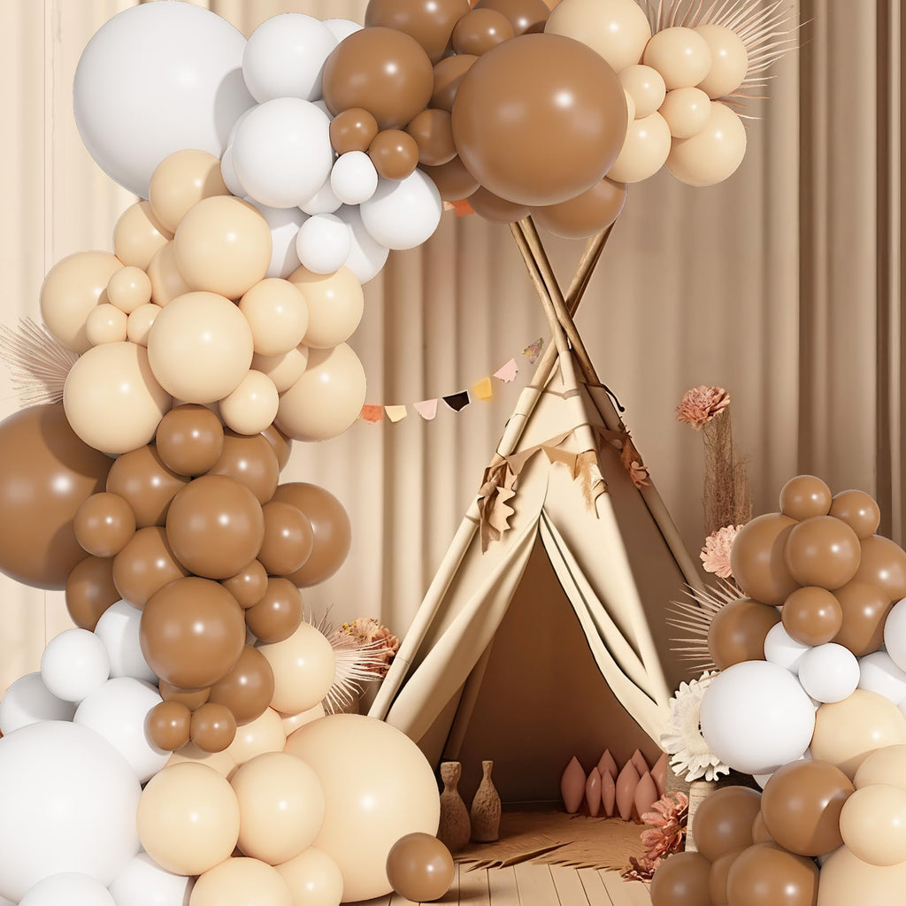Ouddy Party 149Pcs Boho Brown Balloon Arch Kit – Neutral Balloons for Weddings, Birthdays, and Bear-Themed Parties