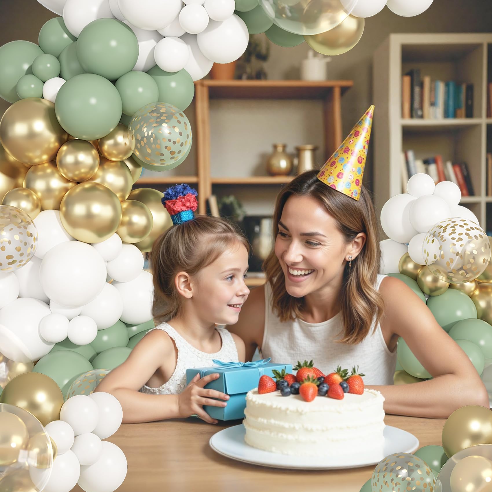 Ouddy Party Sage Green White Gold Balloon Arch Garland Kit – 149 Pcs + Confetti Balloons