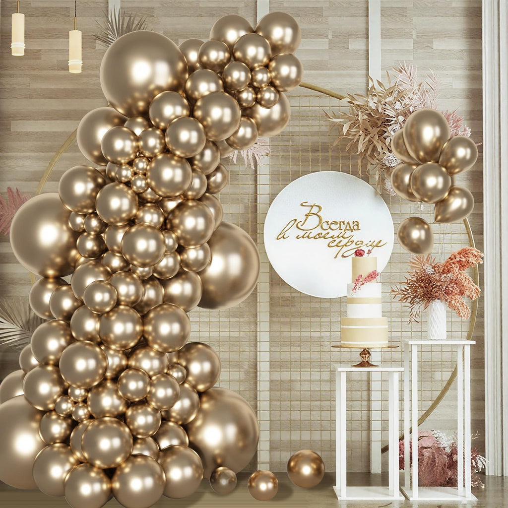 Ouddy Party Chrome Gold Balloon Kit – 129Pcs Balloons & 18 Inch Arch Kit