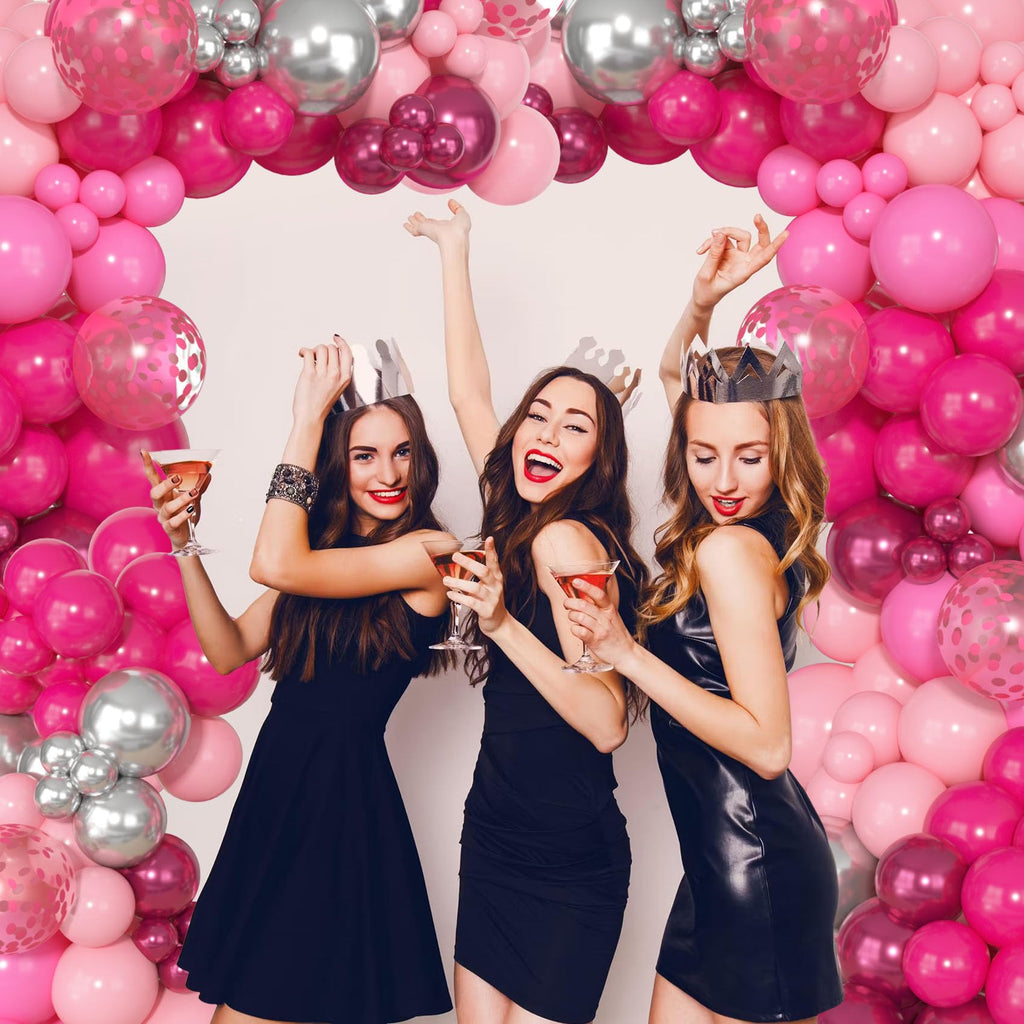 Ouddy Party 129Pcs Hot Pink Balloons & 18in Arch Kit | Magenta Decor