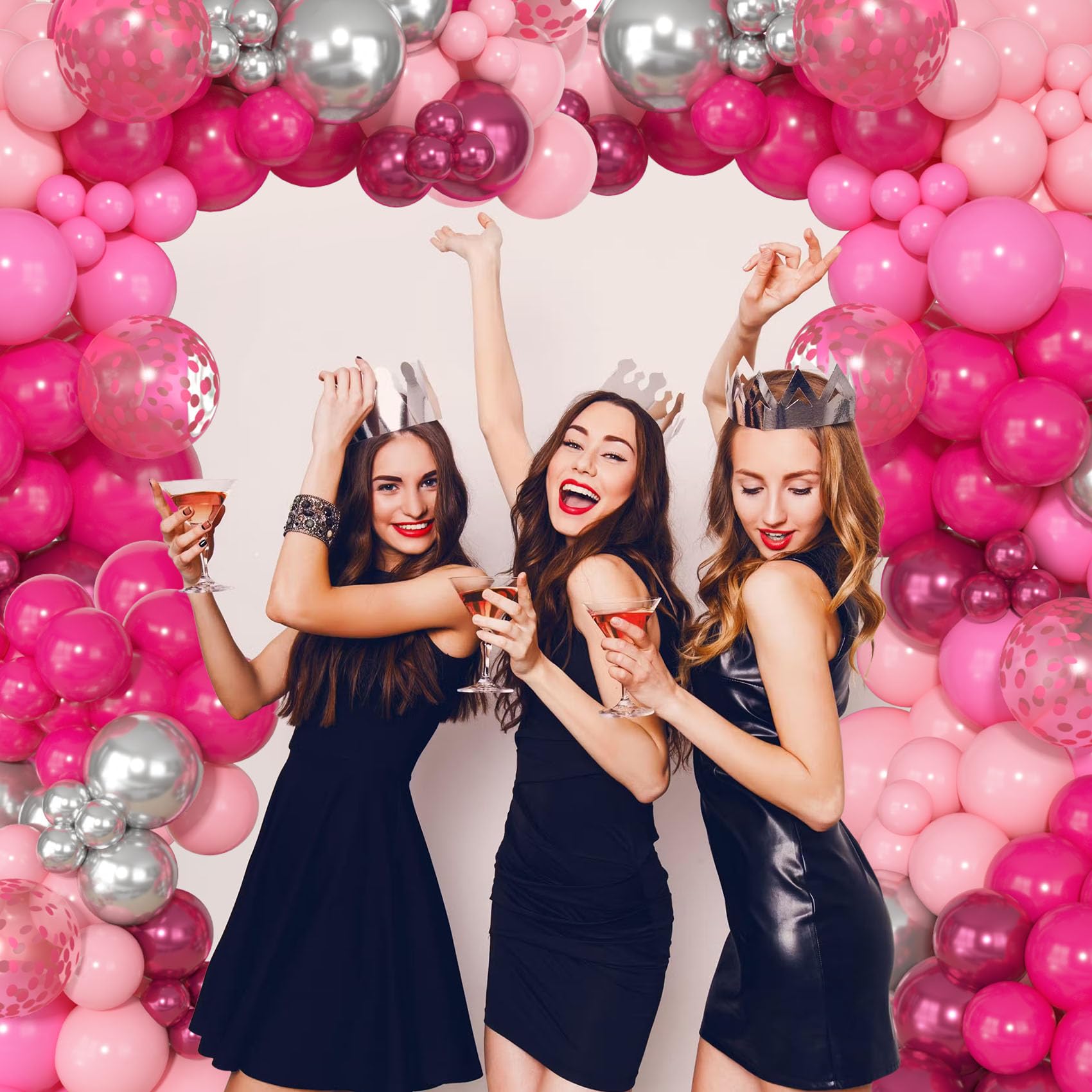 Ouddy Party 129Pcs Hot Pink Balloons & 18in Arch Kit | Magenta Decor