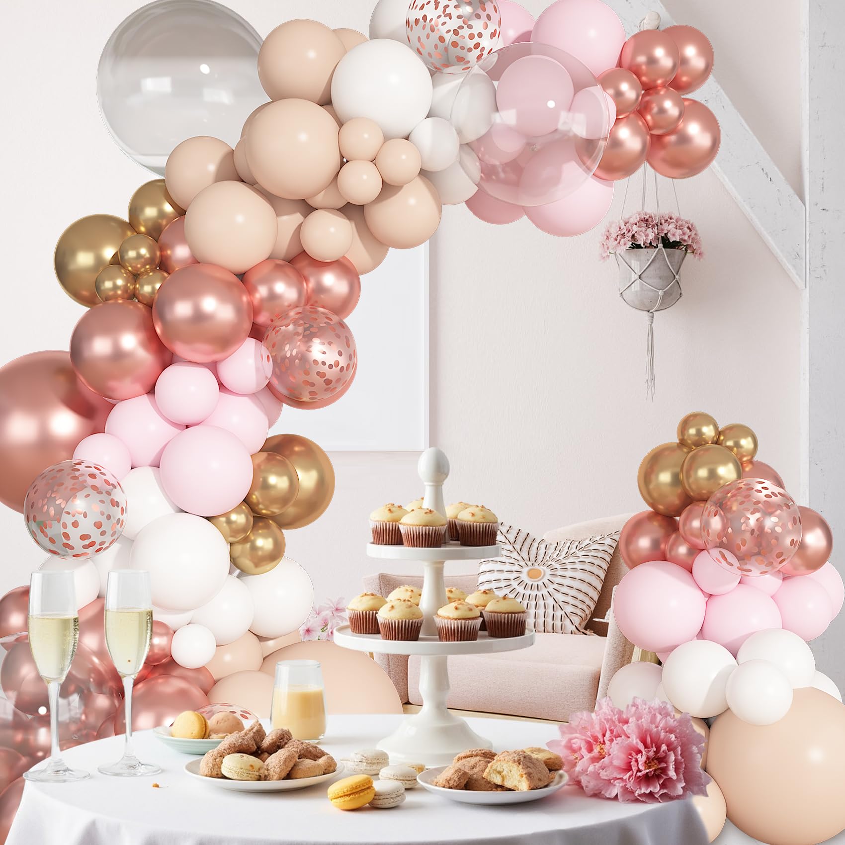 Ouddy Party 149Pcs Rose Gold Balloon Arch Garland Kit – 18in/12in/10in & 5in Balloons for Weddings & Parties