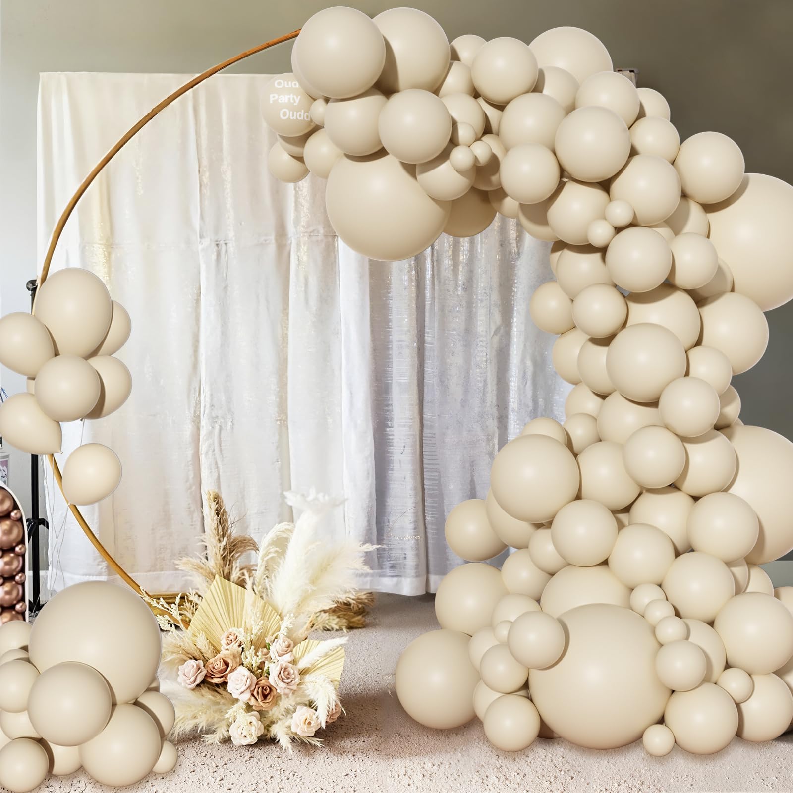 Ouddy Party 129Pcs Sand White Balloon Arch Kit – Cream Beige Matte Latex Balloons