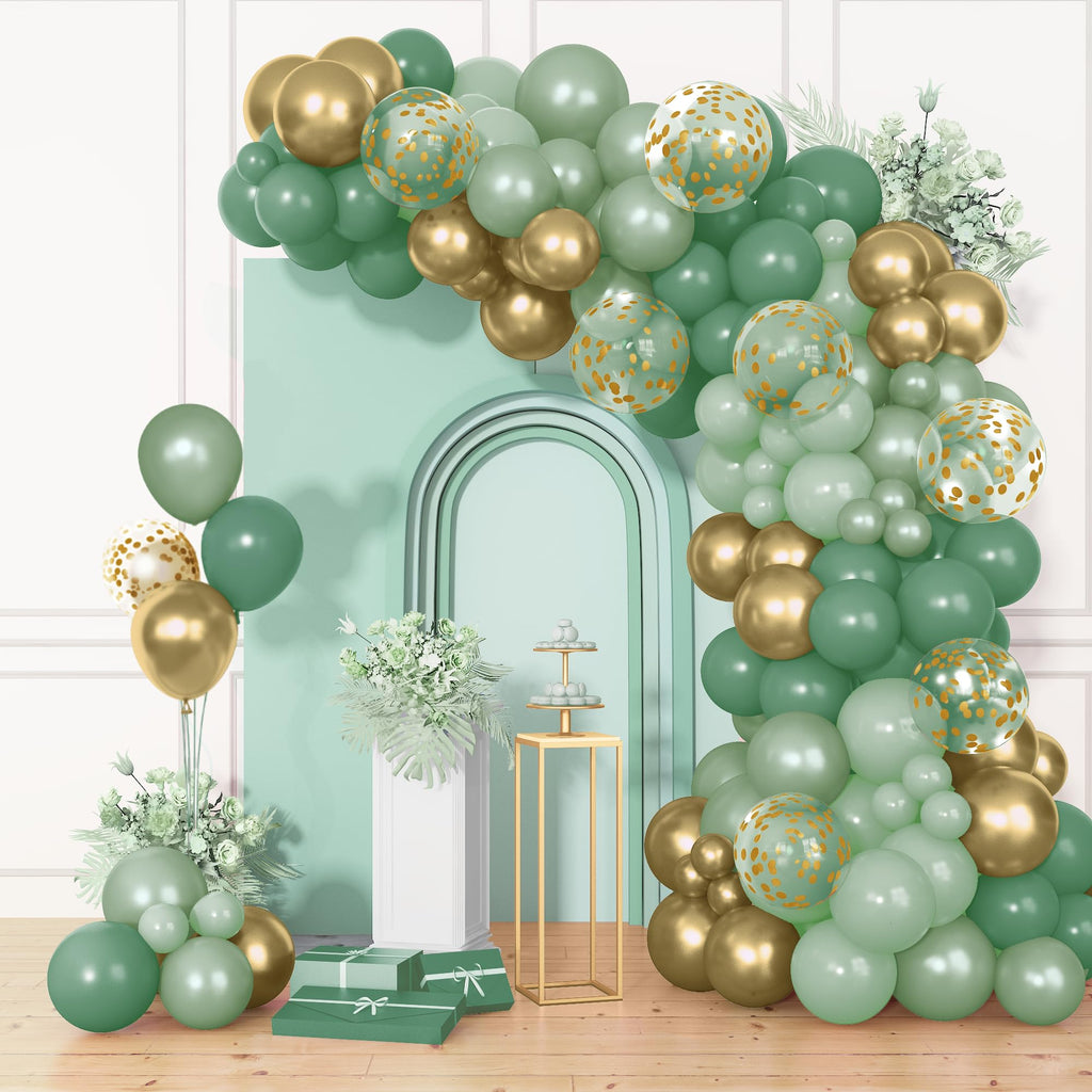 Ouddy Party 72Pcs Sage Green Balloons Set – Pearl Green, Metallic Gold & Confetti for Baby Showers, Weddings, Parties