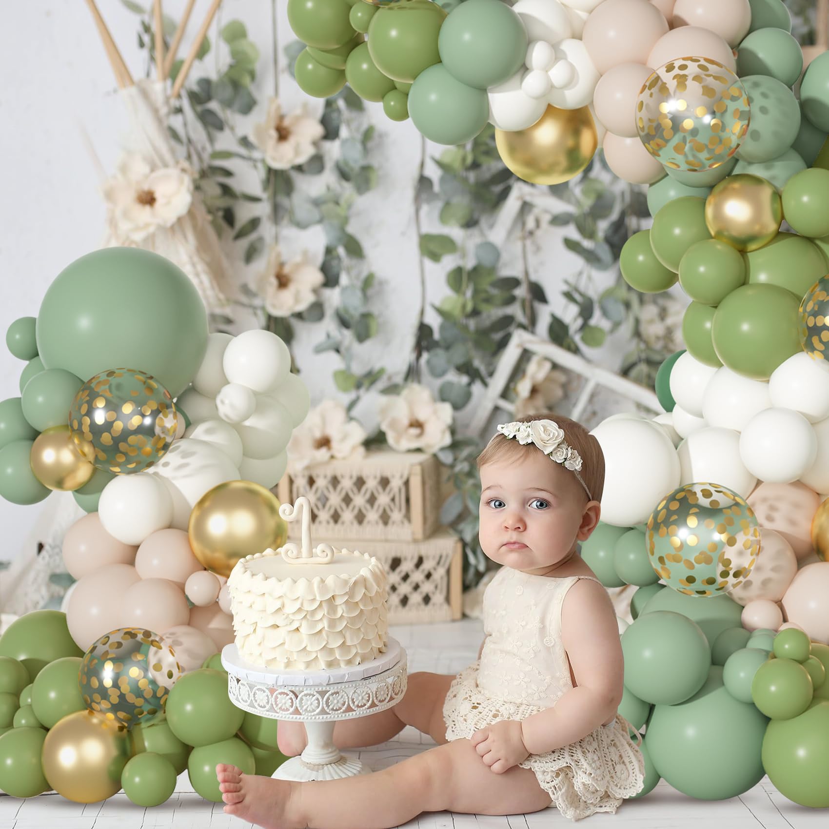 Ouddy Party Sage Green Balloon Arch Kit – 129Pcs Olive Green Balloons
