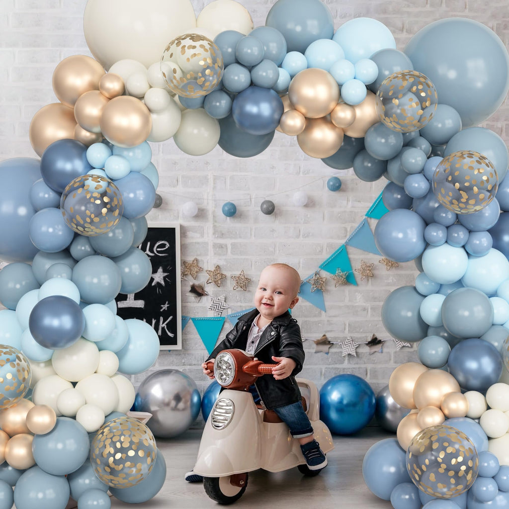 Ouddy Party 129Pcs Dusty Blue Balloon Arch Kit – 18in, 12in, 10in, and 5in Latex Balloons for Weddings & Parties